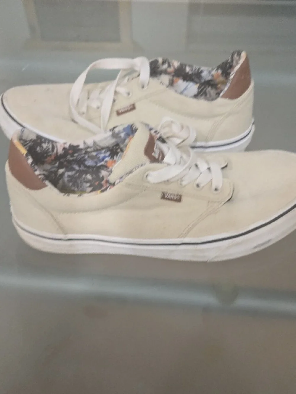 Vans Cream Canvas Slip-On with Floral Liner